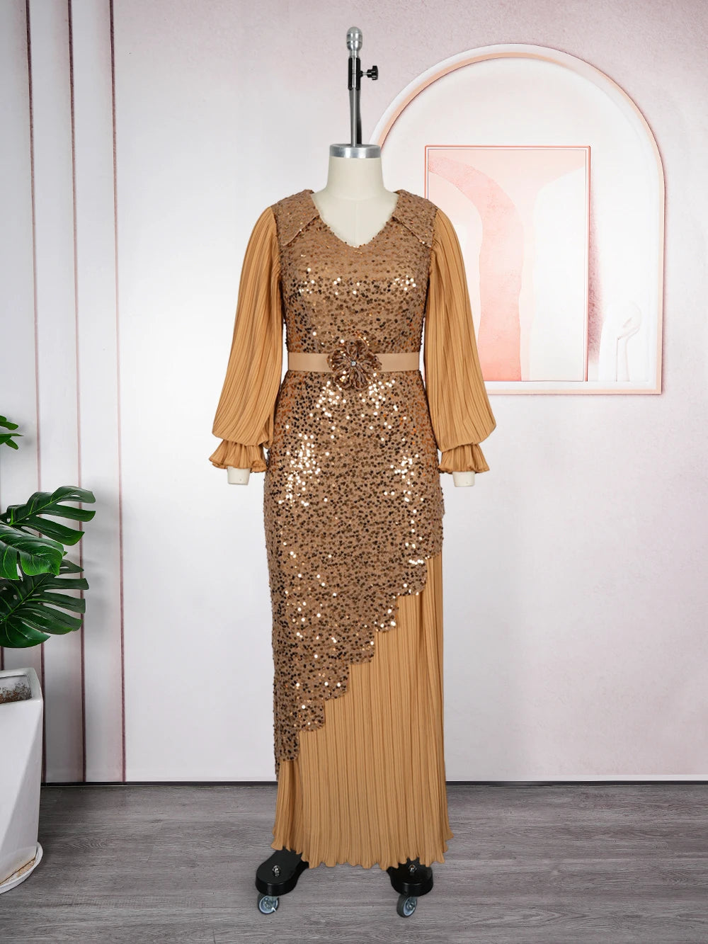 HD CN African Sequin Dress for Women Party Wedding Robe