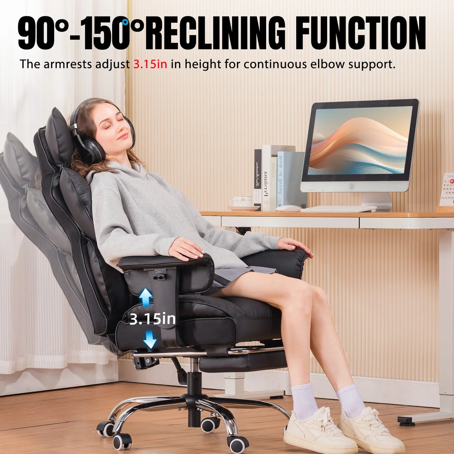 Comhoma Ergonomic High Back Office Chair With Genuine Leather Footrest