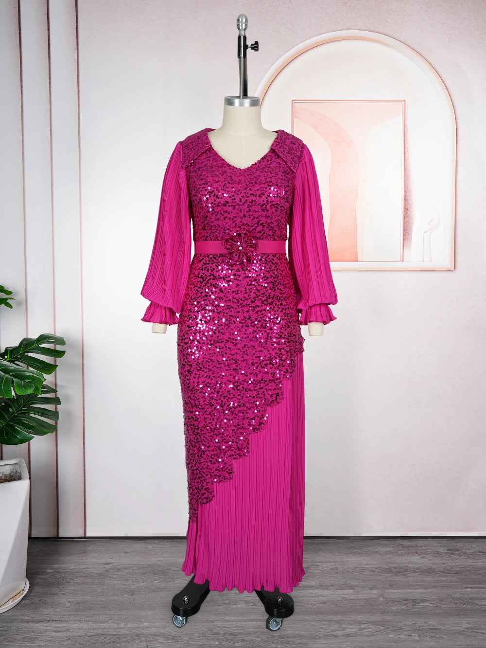 HD CN African Sequin Dress for Women Party Wedding Robe