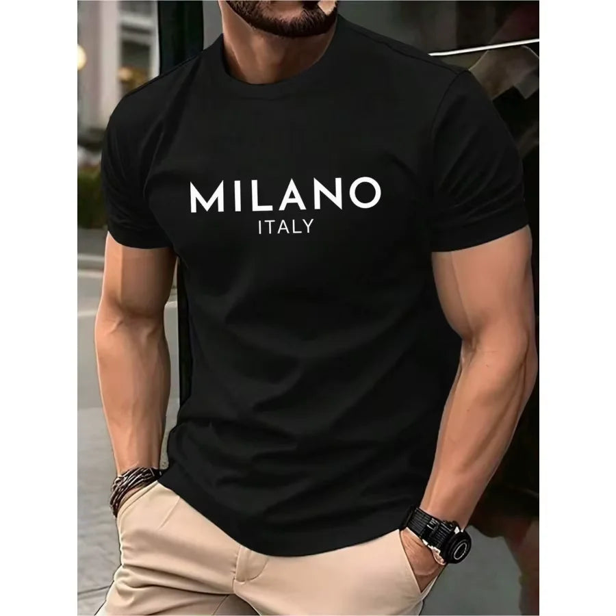 Milano Italy Letter Print Mens T Shirt Casual Summer Tee