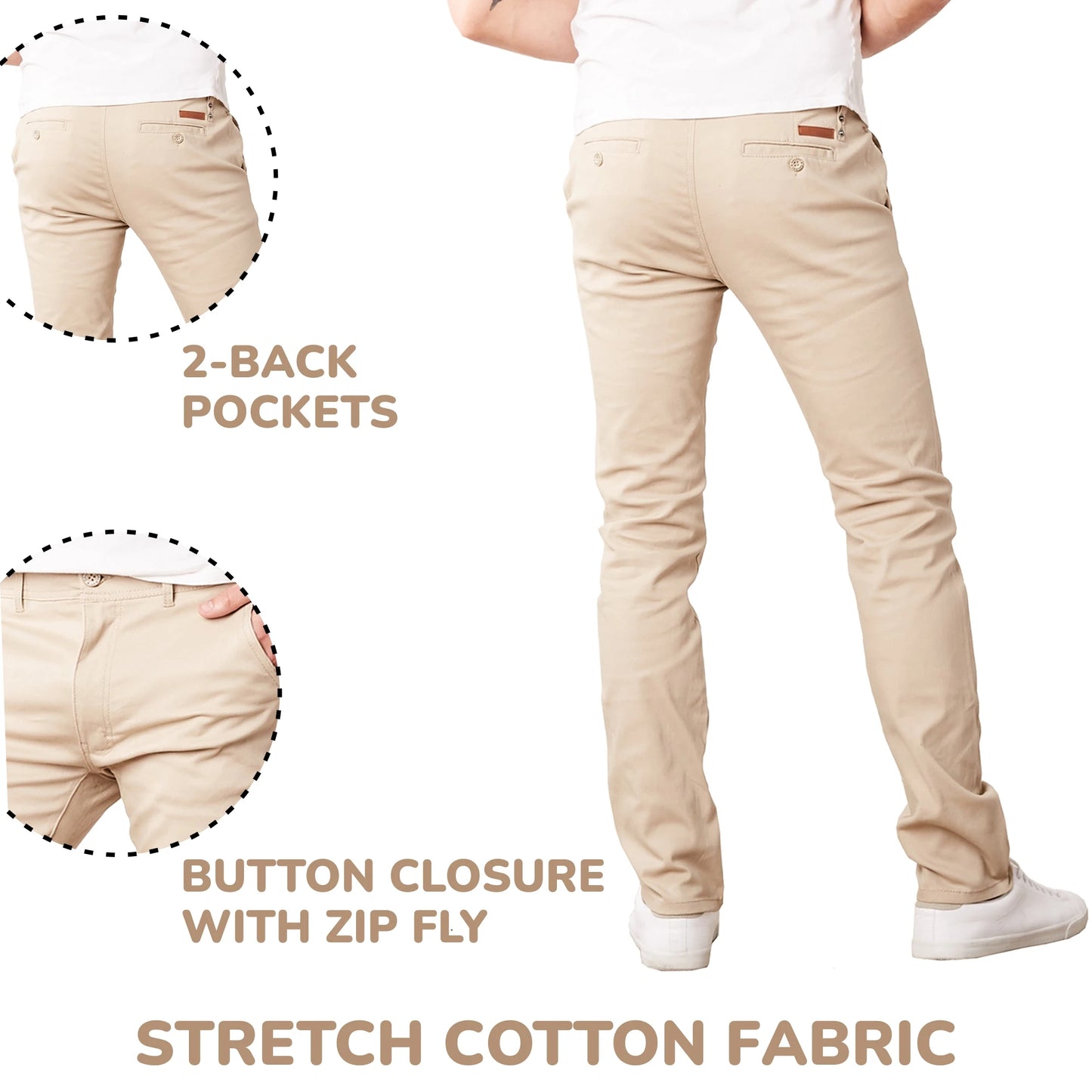 Men's Flat Front Stretch Cotton Chino Pants Regular Fit