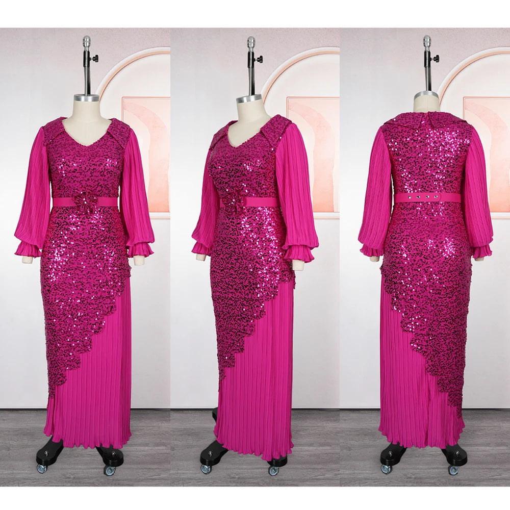 HD CN African Sequin Dress for Women Party Wedding Robe