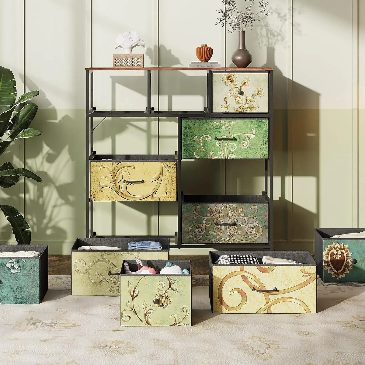 GALAXHERO Floral Fabric Dresser Chest With Multiple Drawers