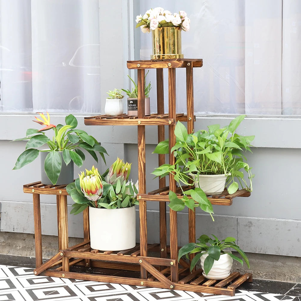 Wisfor Six Tier Wood Plant Stand Indoor Outdoor Garden Display