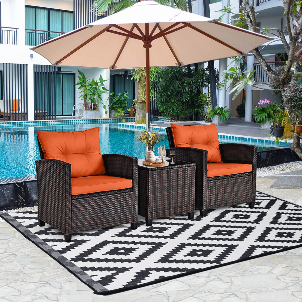 HOMASIS Outdoor Rattan Conversation Furniture Set With Cushions
