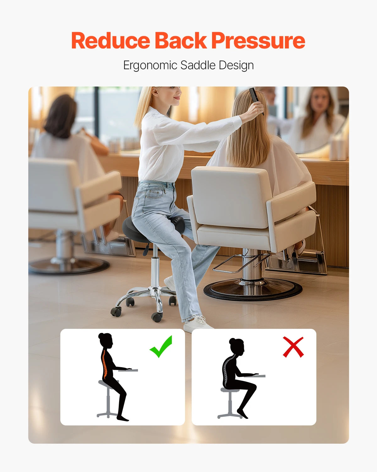 SucceBuy Ergonomic Adjustable Height Swivel Saddle Stool With Wheels