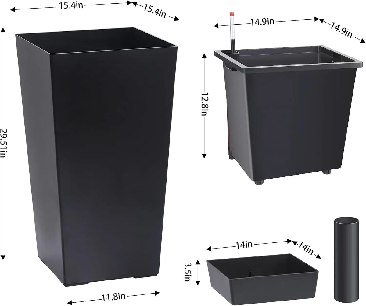 Tacleekii Modern Tall Planters With Drainage Water Monitor And Wheels