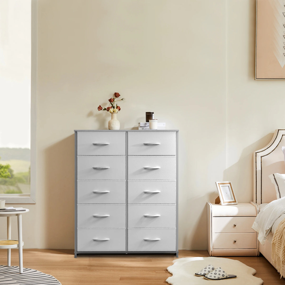 JHK Bedroom Wardrobe Dresser With Fabric Drawers Storage Cabinet