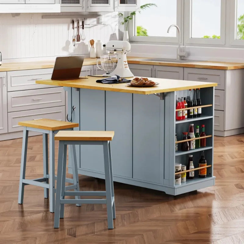 Mobile Kitchen Island With Folding Tabletop And Storage Shelves