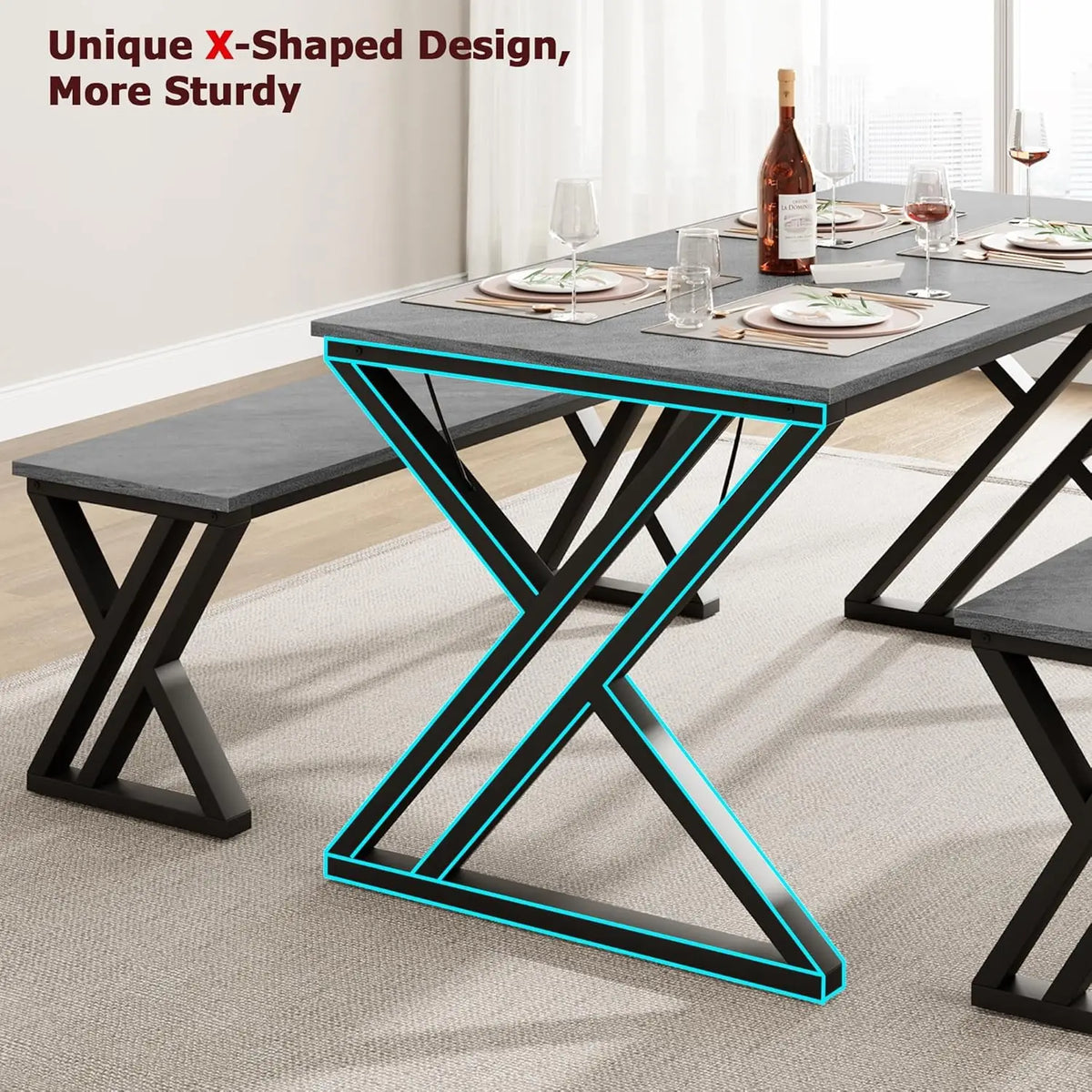 Twister.Ck Space Saving Metal Dining Table With Bench Set
