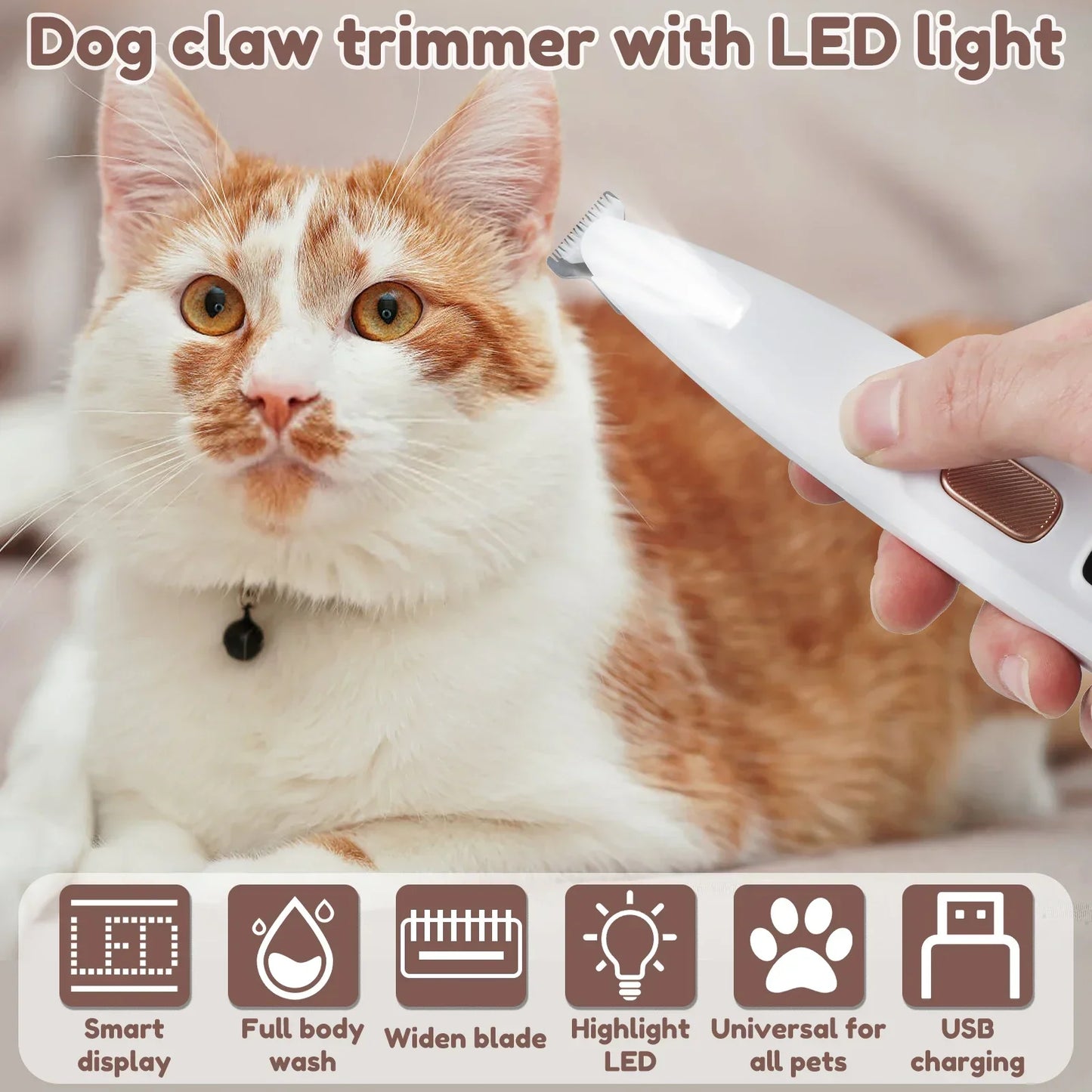 Dog Paw Trimmer With LED Light And Display Waterproof Grooming