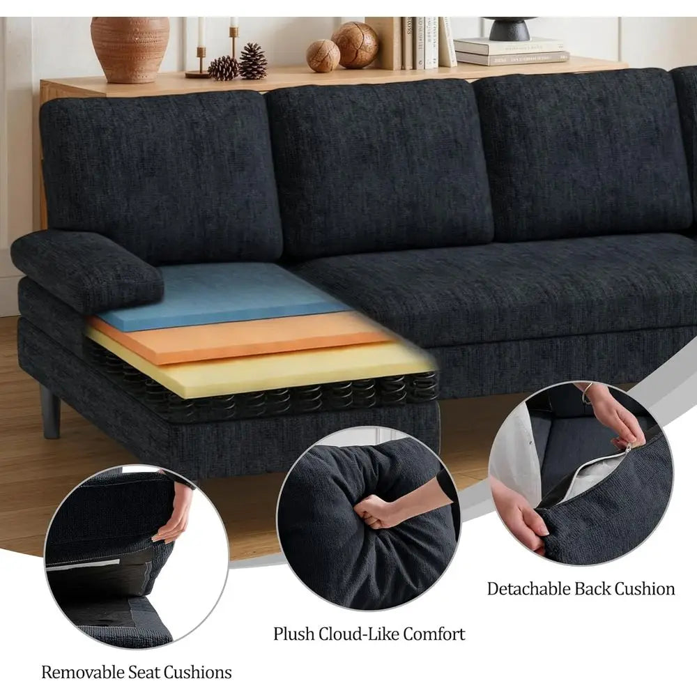 Modern Chenille Sectional Sofa With Double Chaise Lounge Design