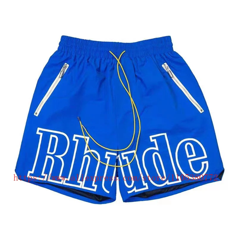 RHUDE Men's Casual Shorts Elastic Waist Drawstring Beach Shorts