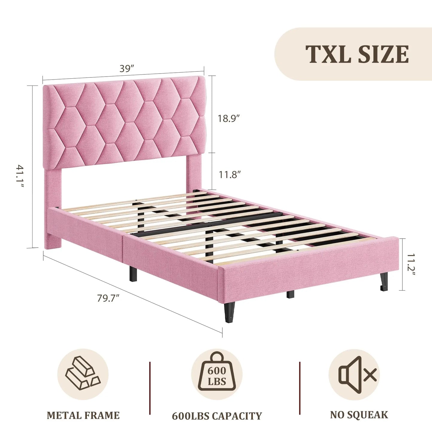 HiMISS Upholstered Bed Frame With Platform Headboard