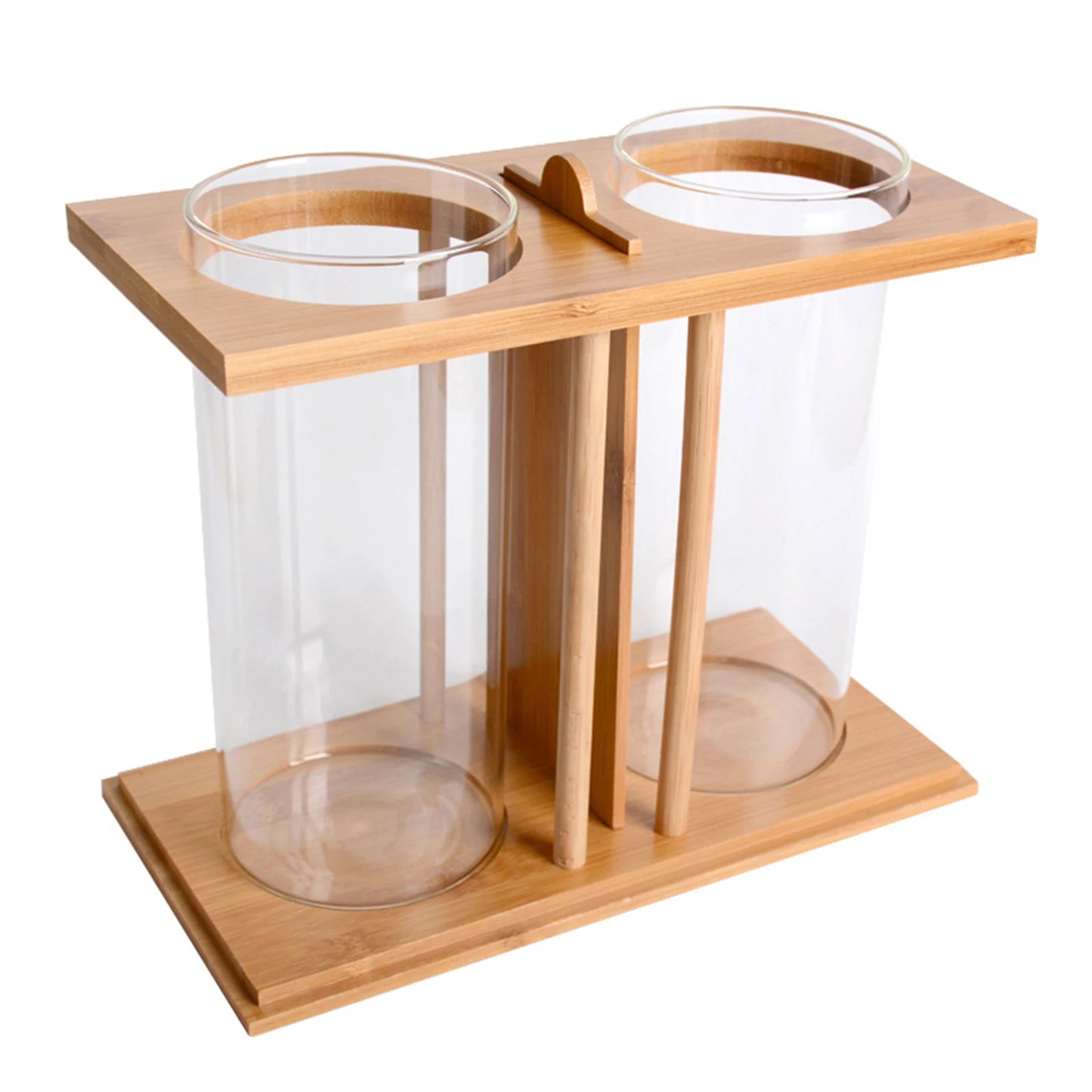 Dual Tank Bamboo Frame Desktop Aquarium With LED Lights