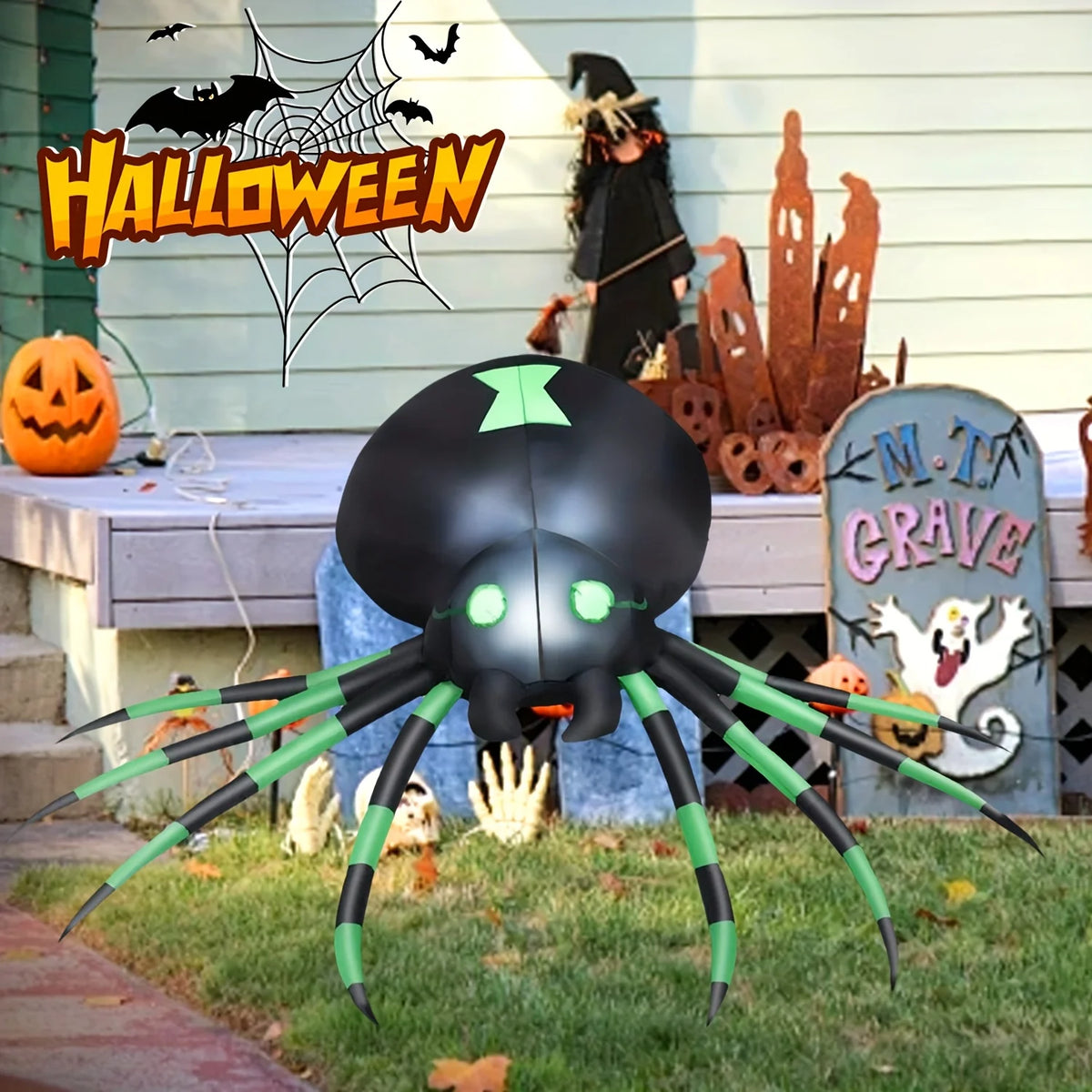Giant LED Glowing Inflatable Spider Halloween Yard Decoration