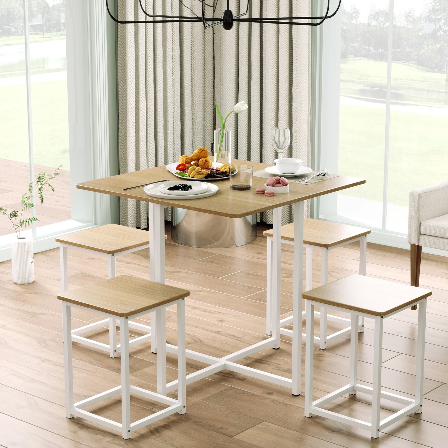 HOMASIS 5 Piece Dining Table And Chair Set Metal Legs
