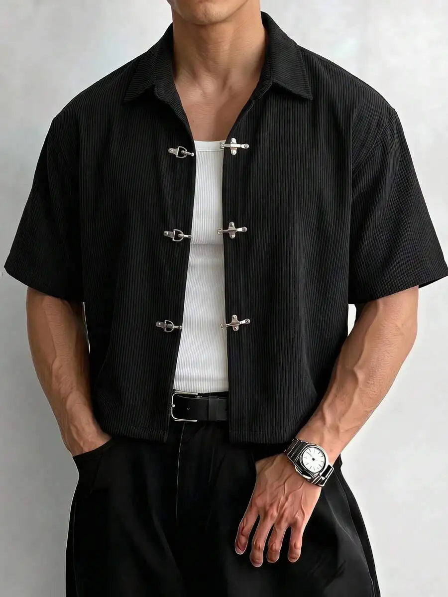 Men Patchwork Corduroy Short Sleeve Shirt Casual Daily Wear