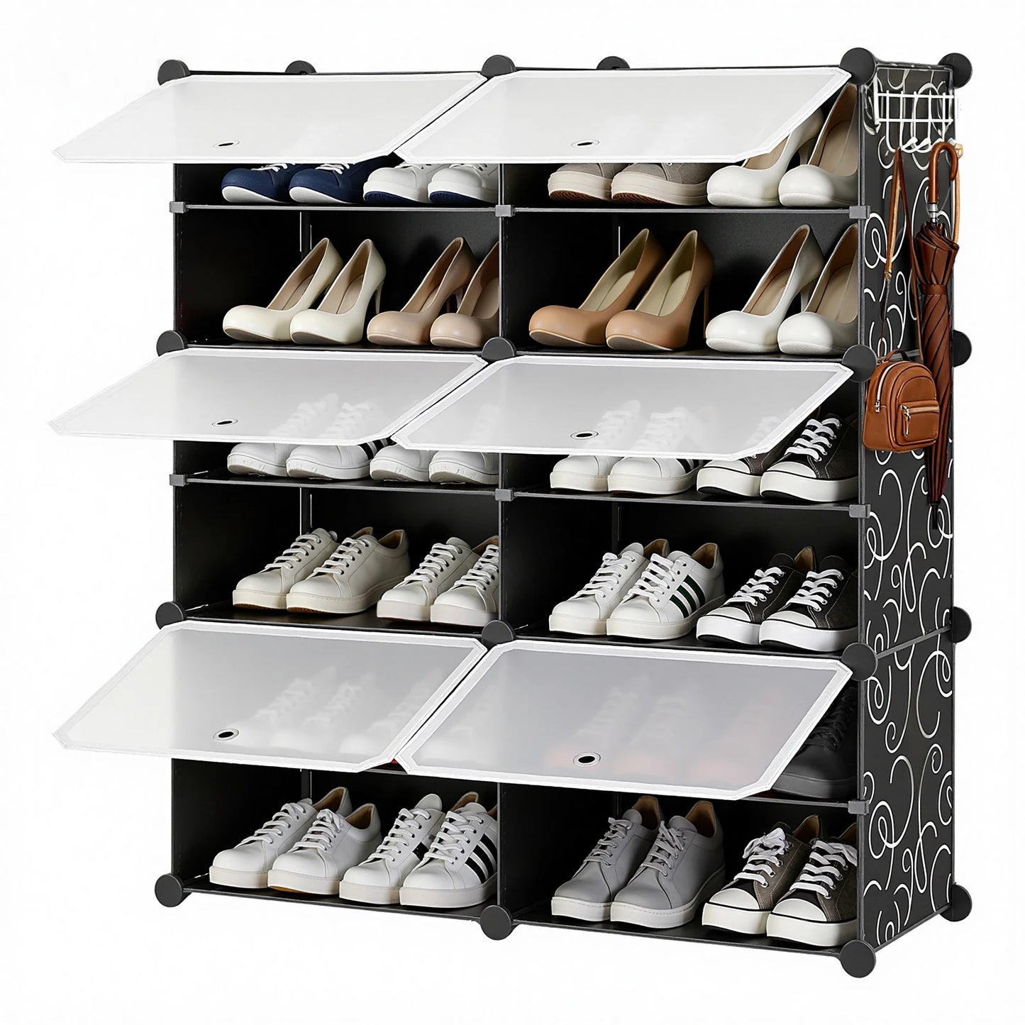 JHK 6-Tier Plastic Stackable Shoe Storage Cabinet With Doors