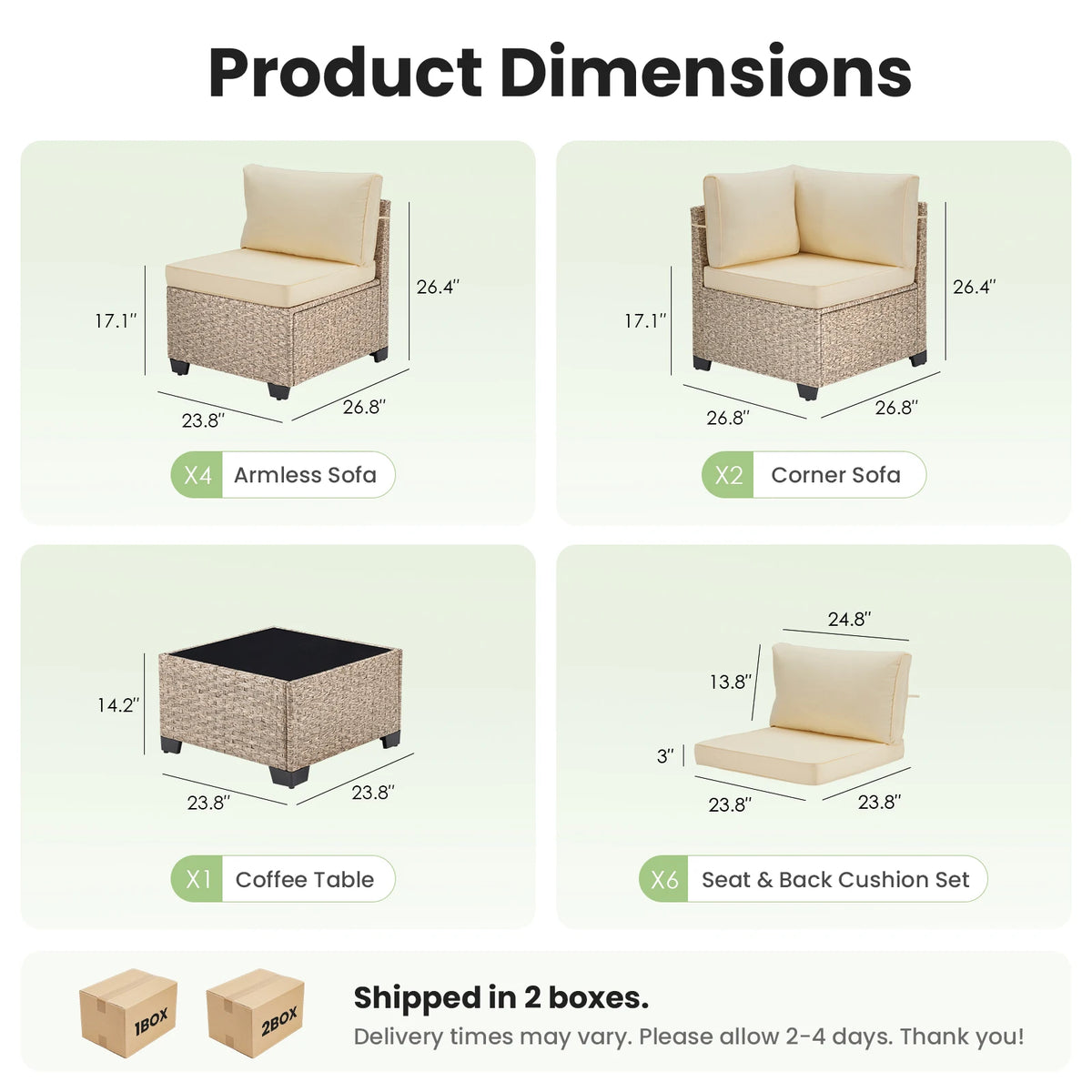 Outdoor Rattan Patio Furniture Set With Sectional Sofa And Table