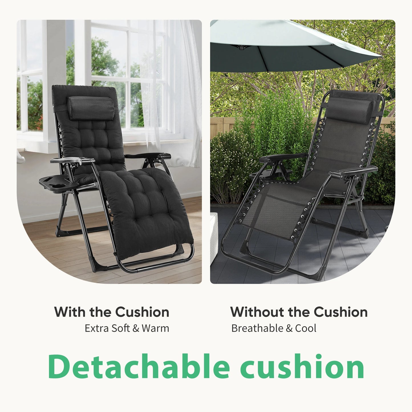 JHK Zero Gravity Recliner Patio Lounge Chair With Cup Holders