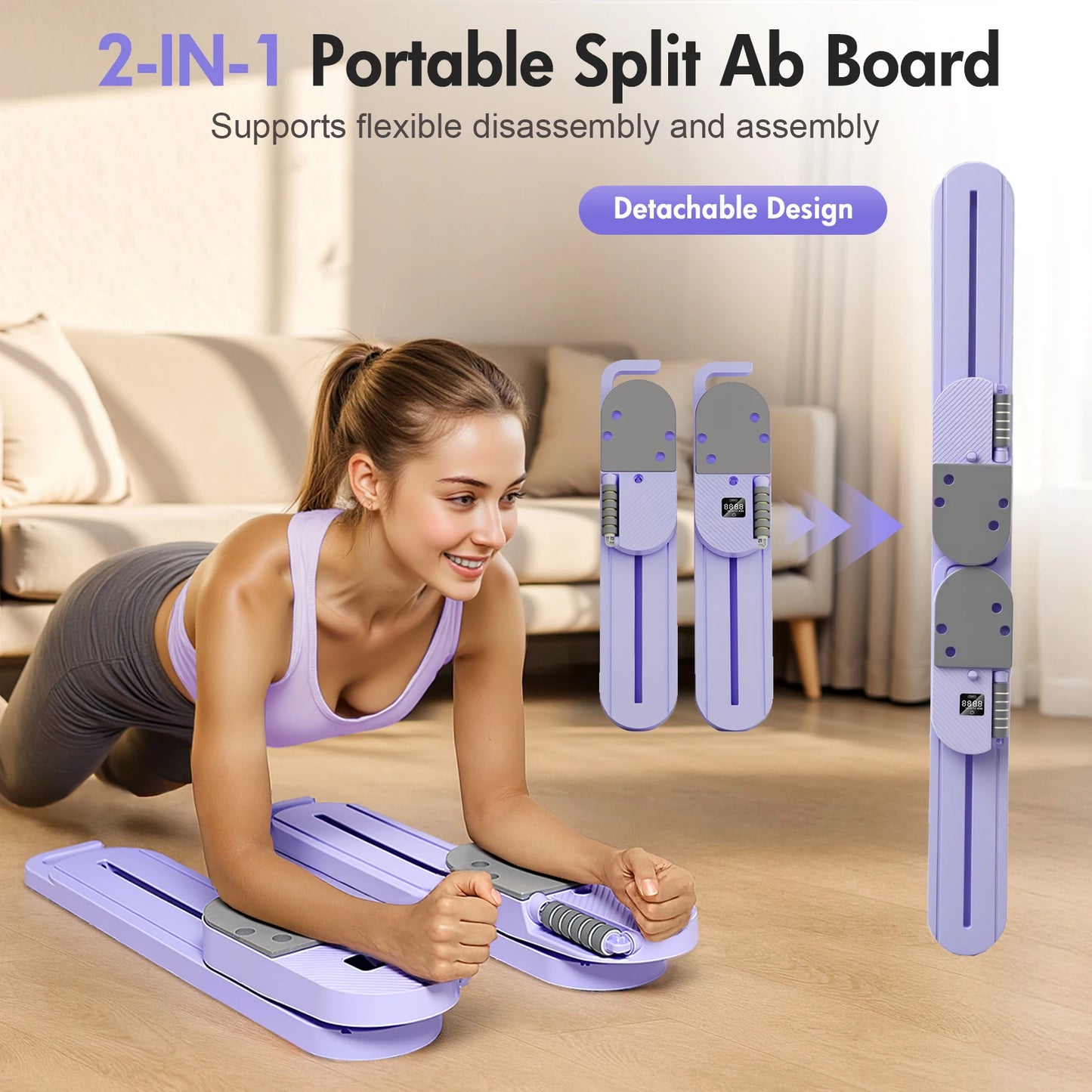 2-In-1 Split Ab Pilates Board With Resistance Bands