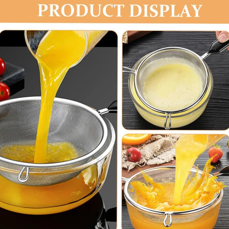 Ergonomic Stainless Steel Kitchen Strainer With Non Slip Handle