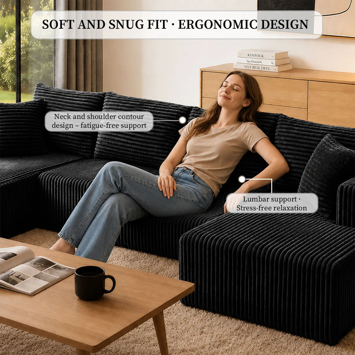 Modern U Shaped Modular Sectional Sofa With Dual Chaise Lounge