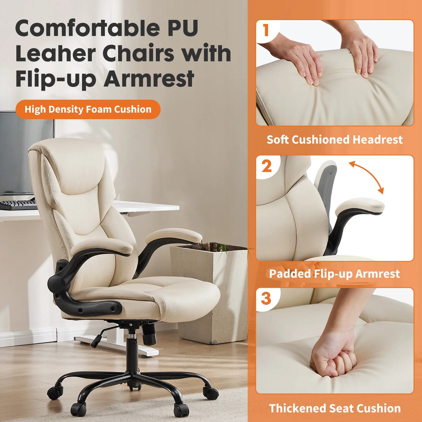 JHK Ergonomic Office Chair With Adjustable Height And Flip Arms