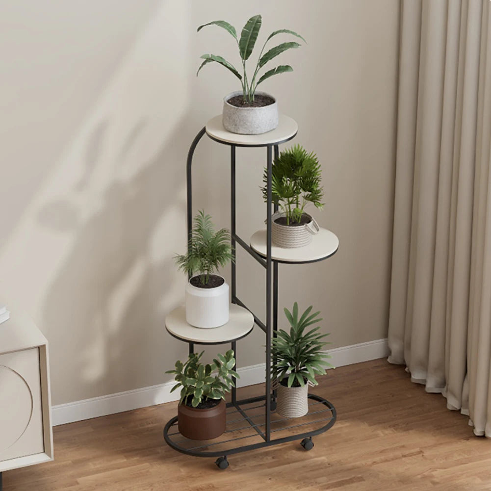 TWISTER.CK Wrought Iron Multi Tier Plant Rack Wheeled Corner