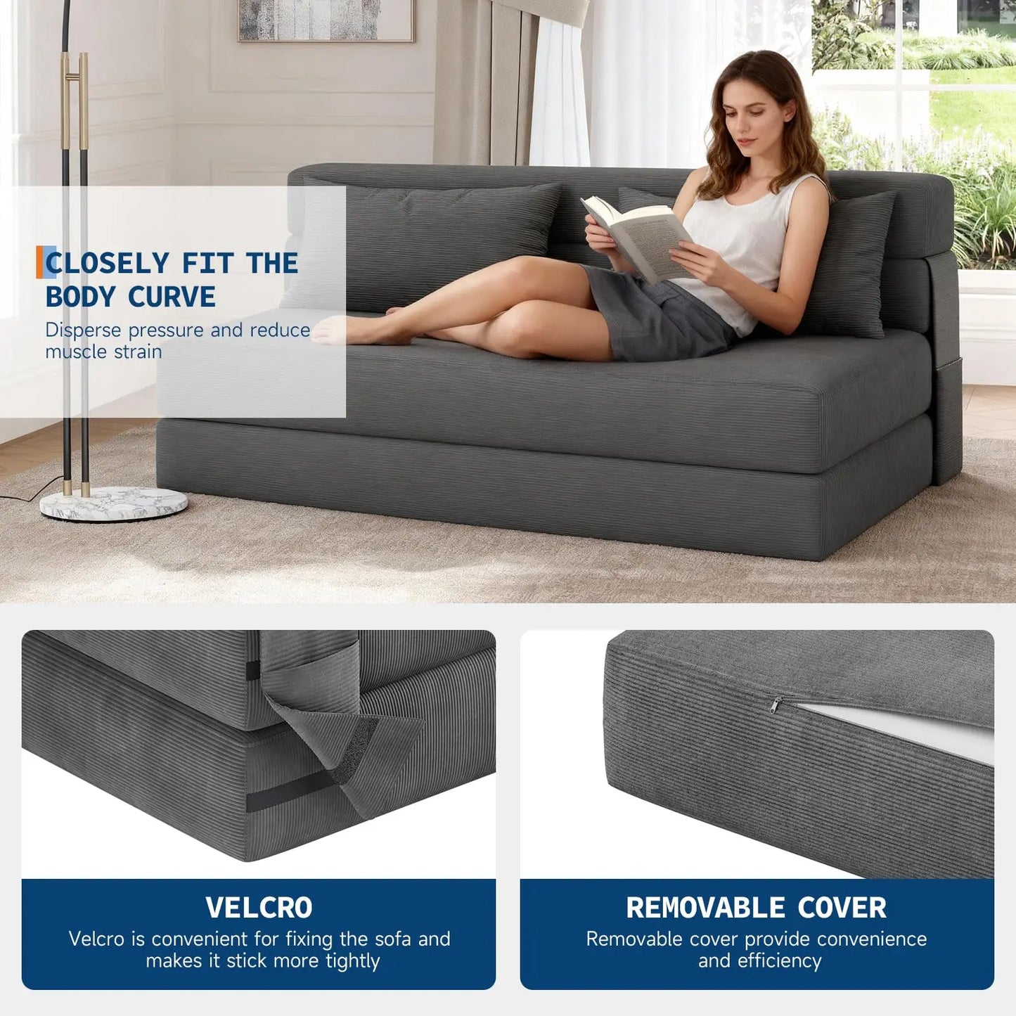 HobbyLane Convertible Corduroy Loveseat Sofa Bed With Throw Pillow