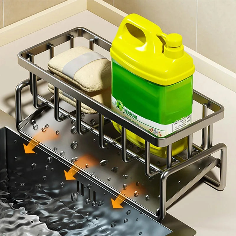 Kitchen Sink Organizer With Tilted Water Tray Storage Rack