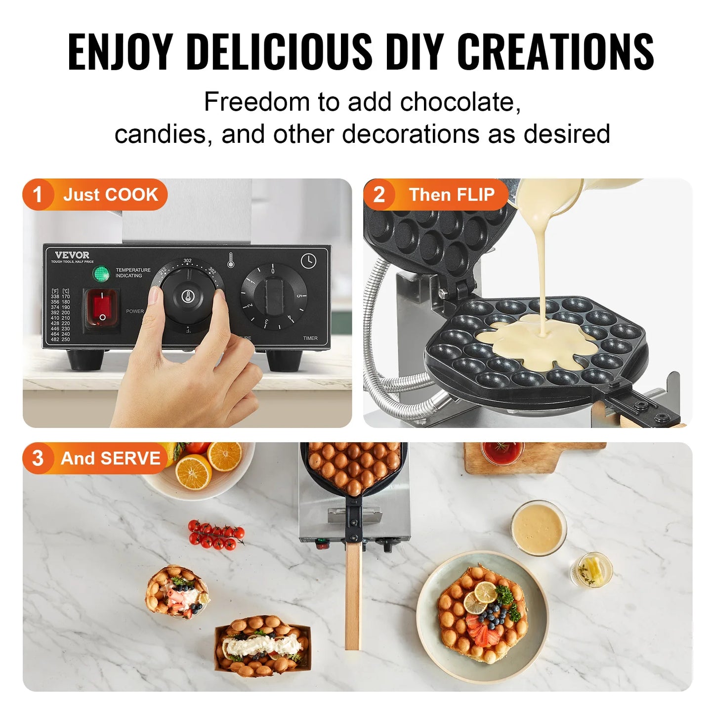 SucceBuy Commercial Egg Bubble Waffle Maker Stainless Steel