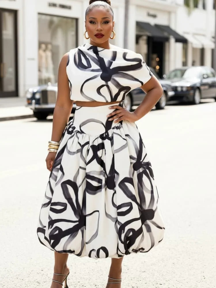 Asymmetrical Neck Sleeveless Crop Top And Midi Skirt Set