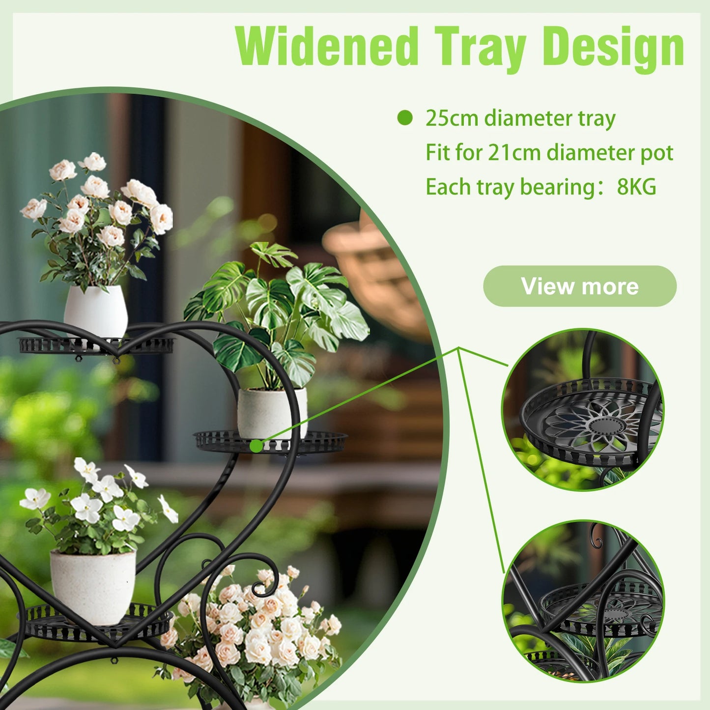 Wisfor 6 Tier Heart Shape Rolling Metal Plant Stand Rack