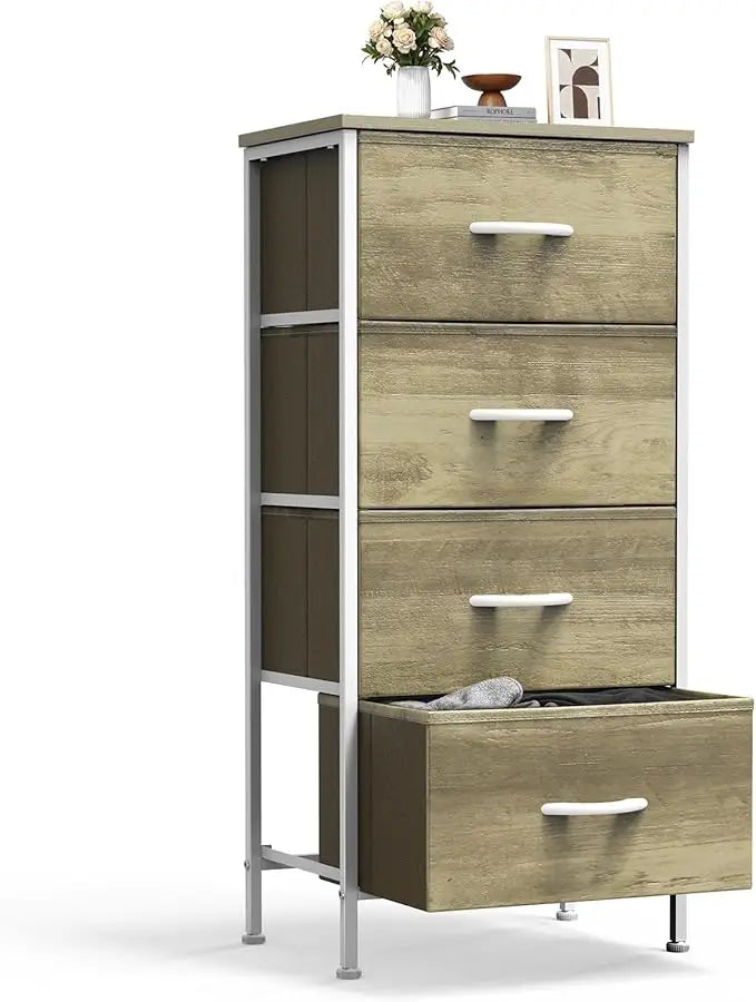 XIUWO Nightstand With Four Fabric Drawers Bedside Table