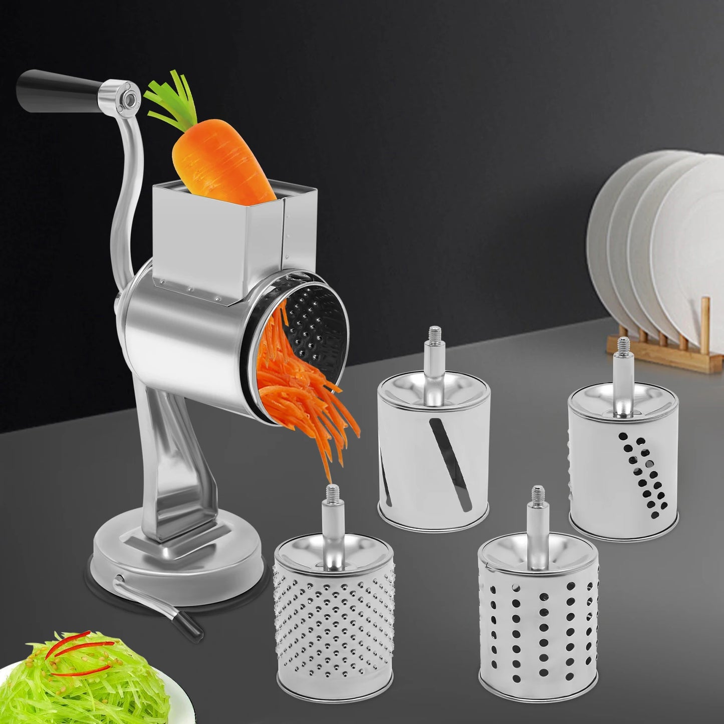 Rotary Grater With Five Stainless Steel Blades Vegetables And Nuts