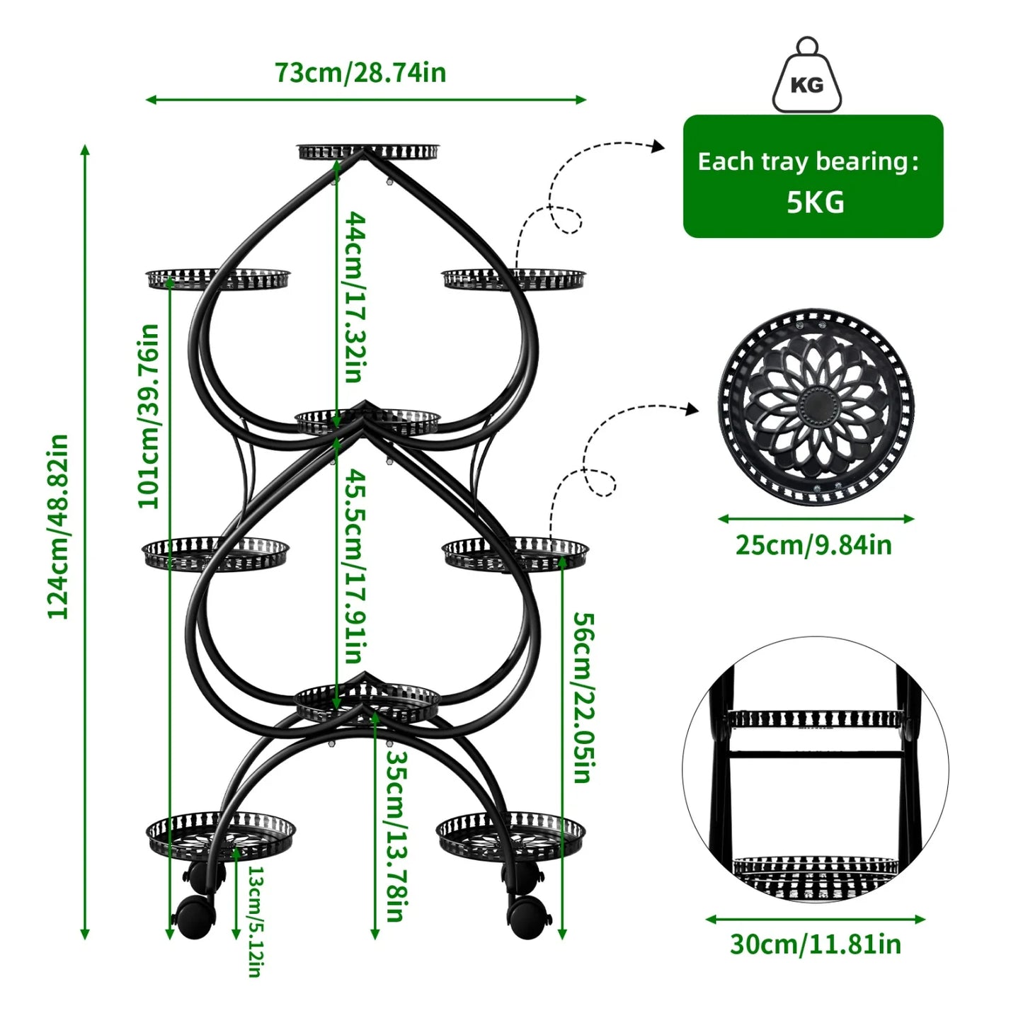 Nine Tier Metal Plant Stand With Wheels For Patio And Garden