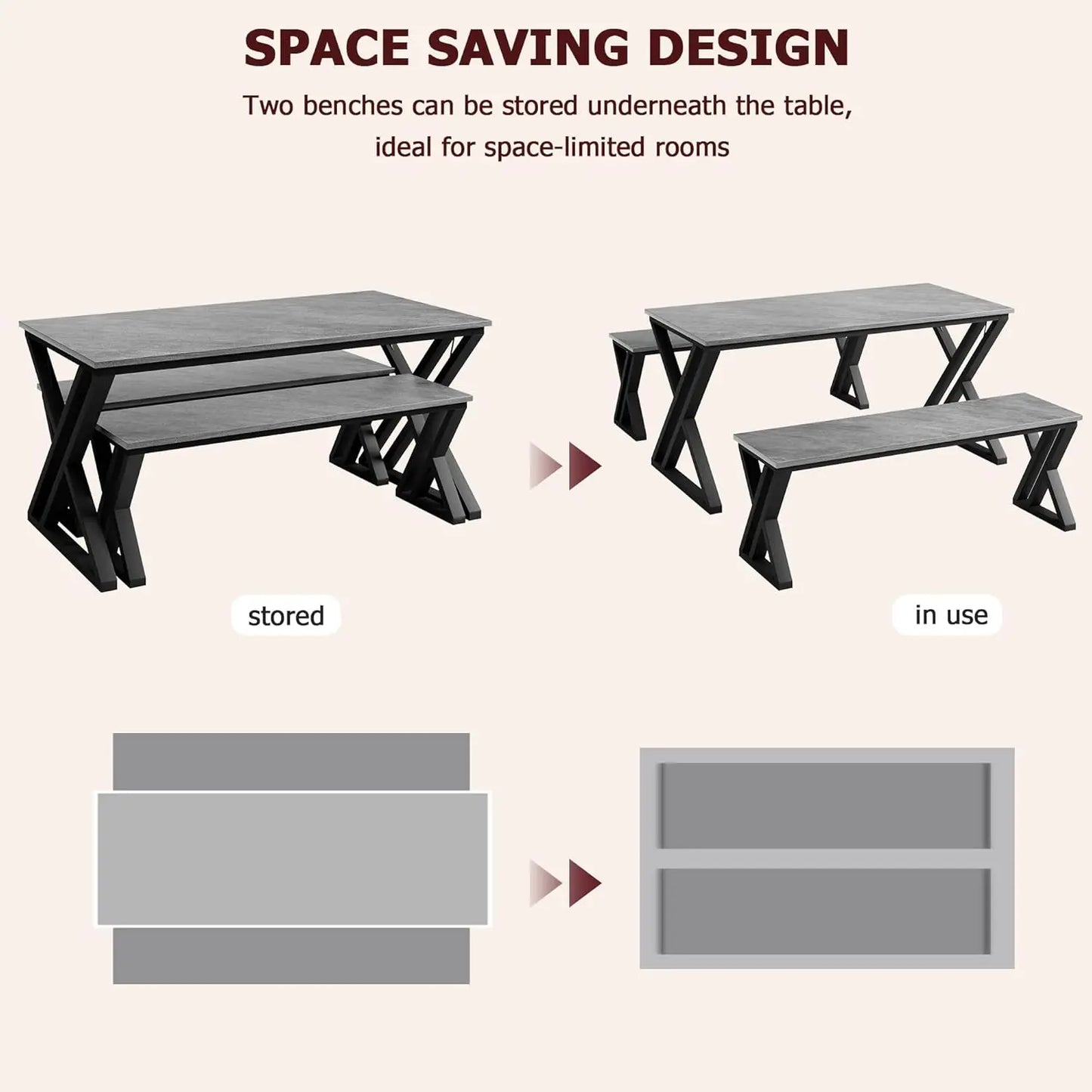 Twister.Ck Space Saving Metal Dining Table With Bench Set