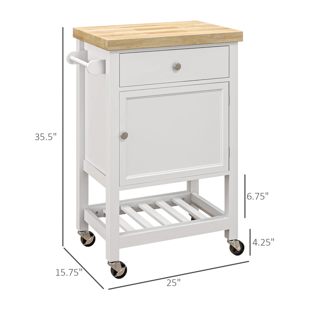 HOMCOM Rolling Kitchen Cart With Storage Drawer And Cabinet