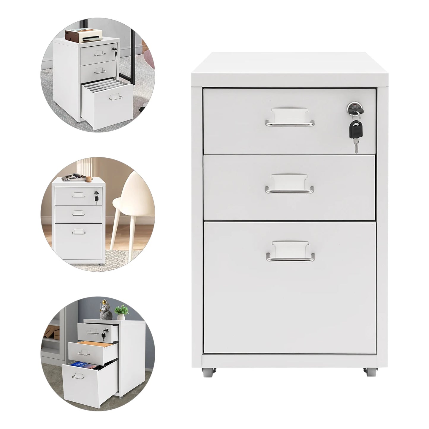 3 Tier Steel Vertical File Cabinet With Lock Mobile Office
