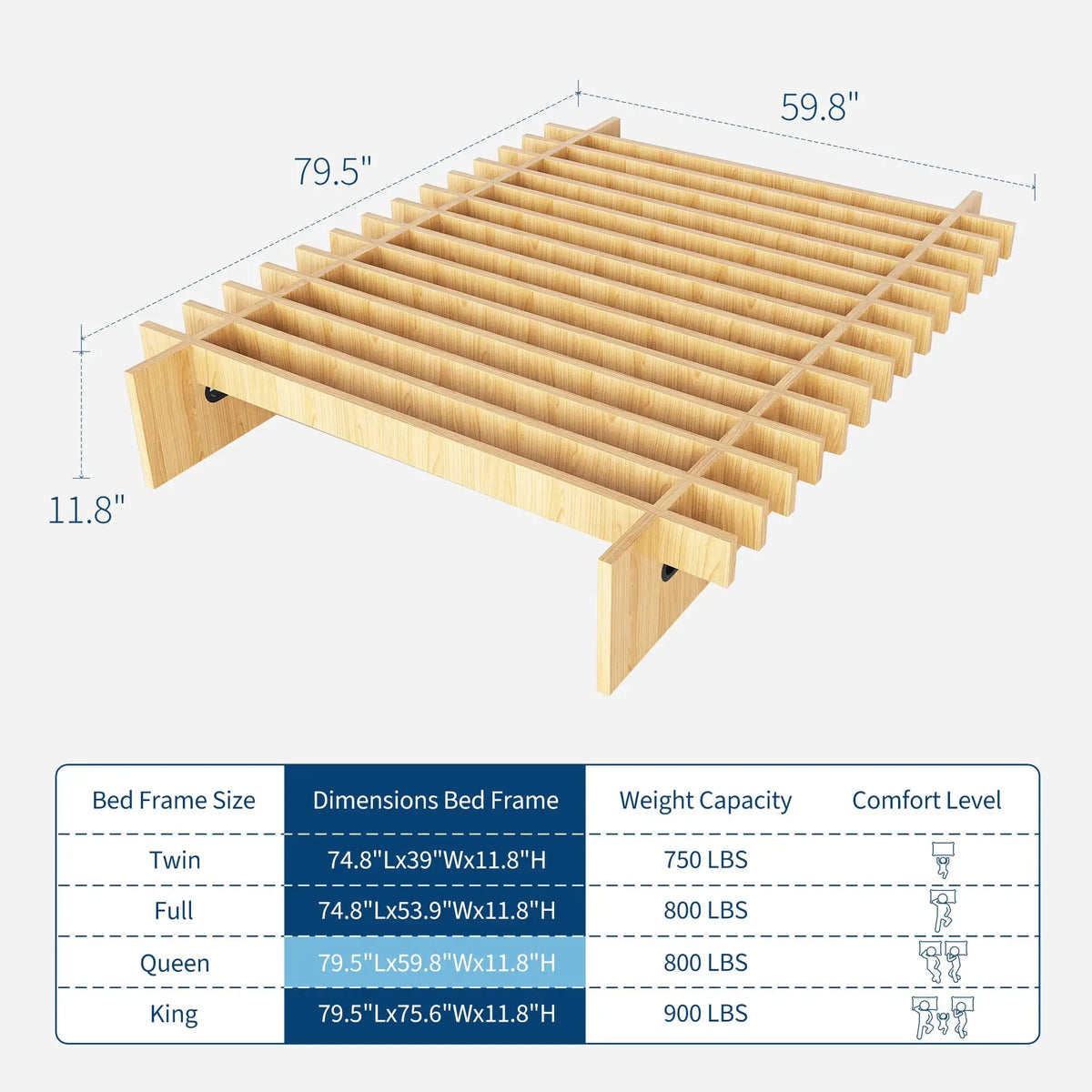 HiMISS Low Profile Wood Platform Bed Frame No Box Spring