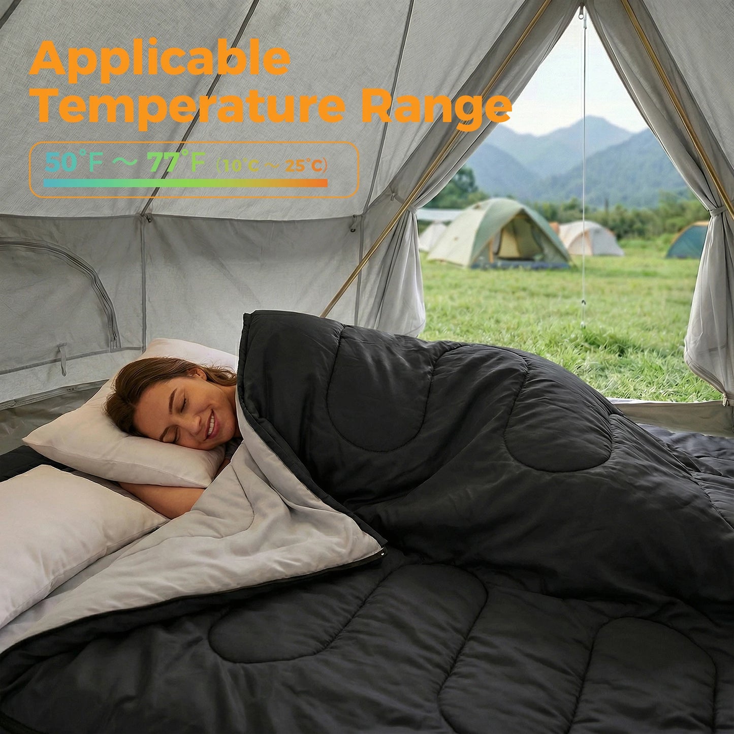 Double Sleeping Bag For Adults With Pillow, Lightweight 3 Season