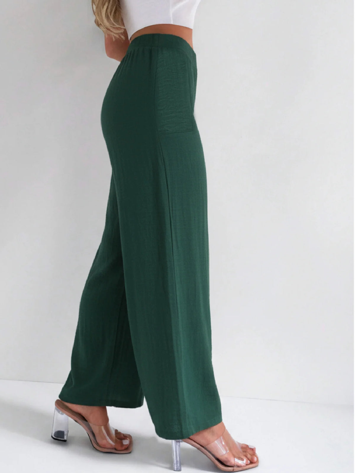 Women High Waist Pleated Wide Leg Pants With Pockets