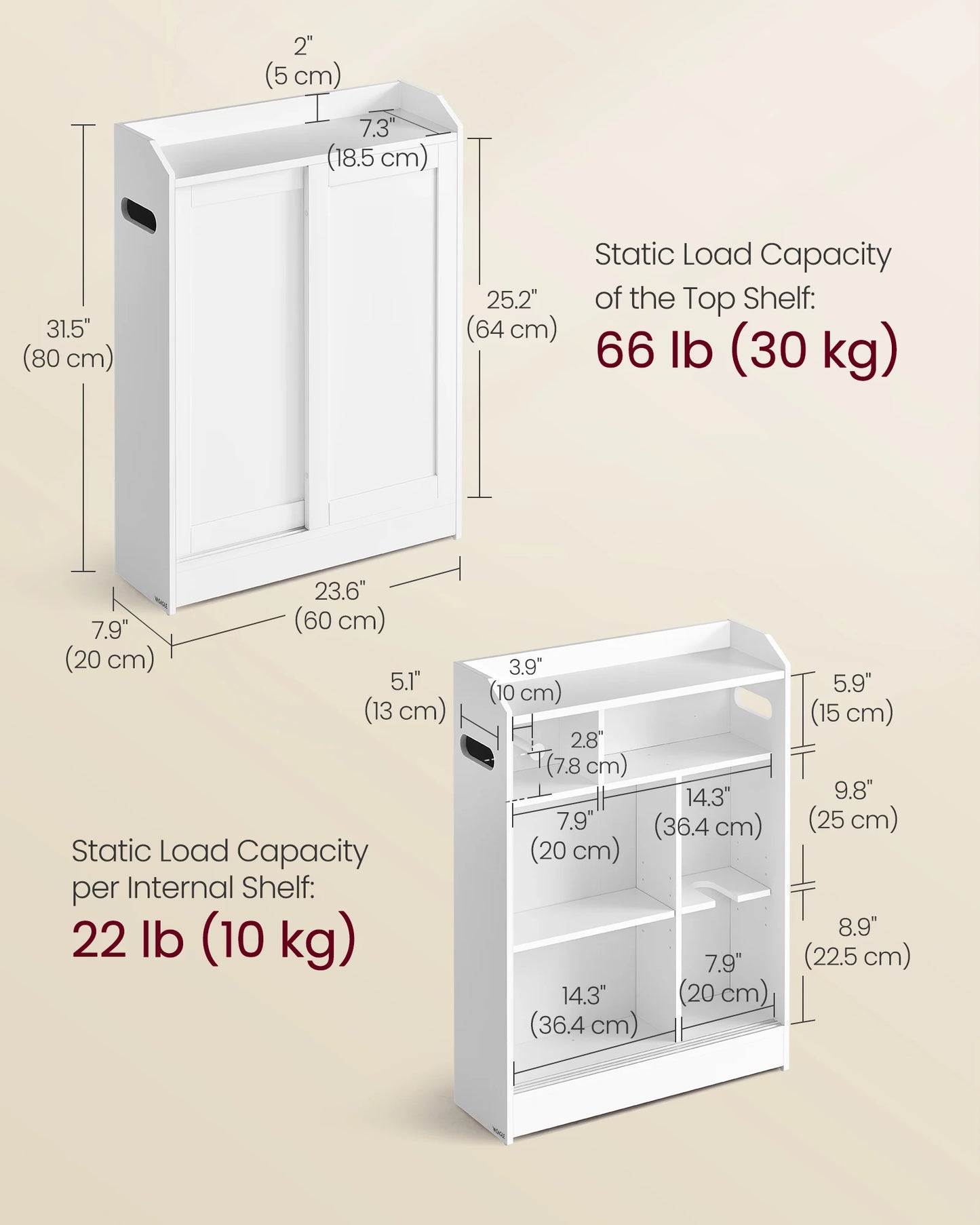 VASAGLE Narrow Storage Cabinet With Sliding Doors Toilet Paper Holder