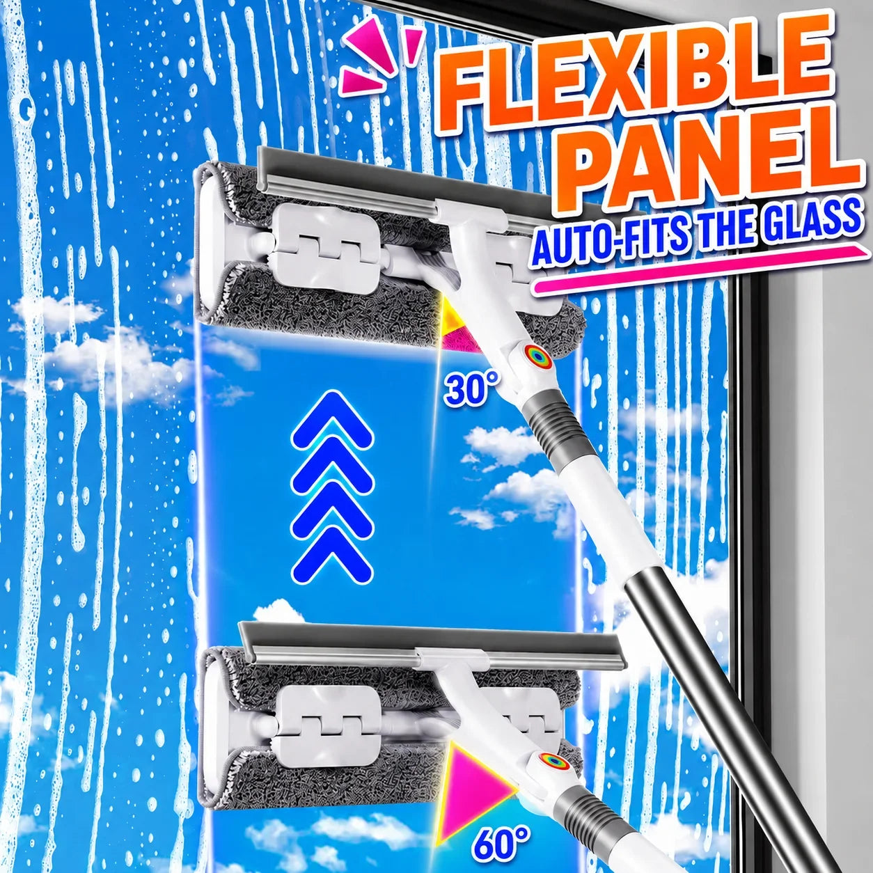 Joybos 2 In 1 Window Squeegee Rotating Head Extendable Pole