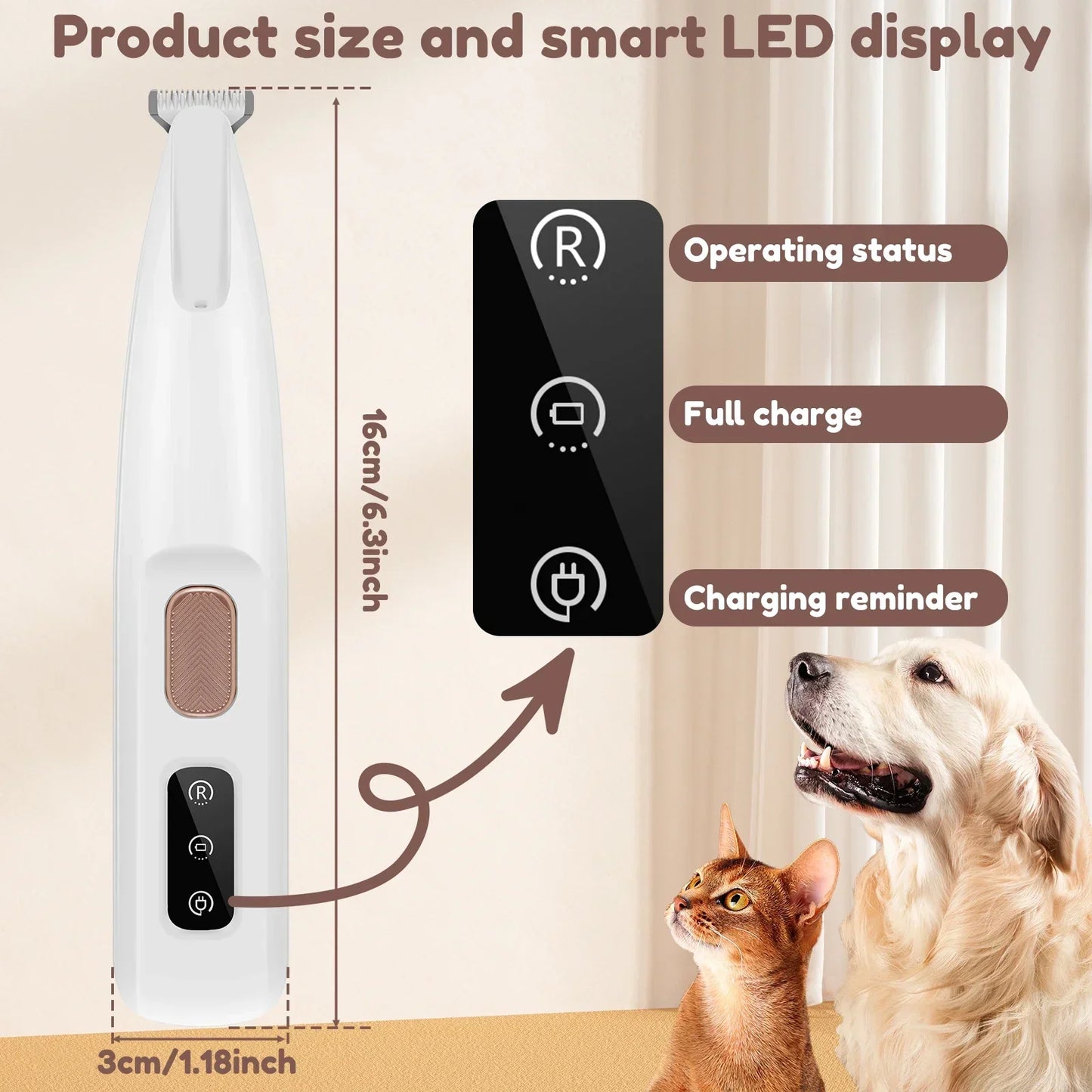 Dog Paw Trimmer With LED Light And Display Waterproof Grooming