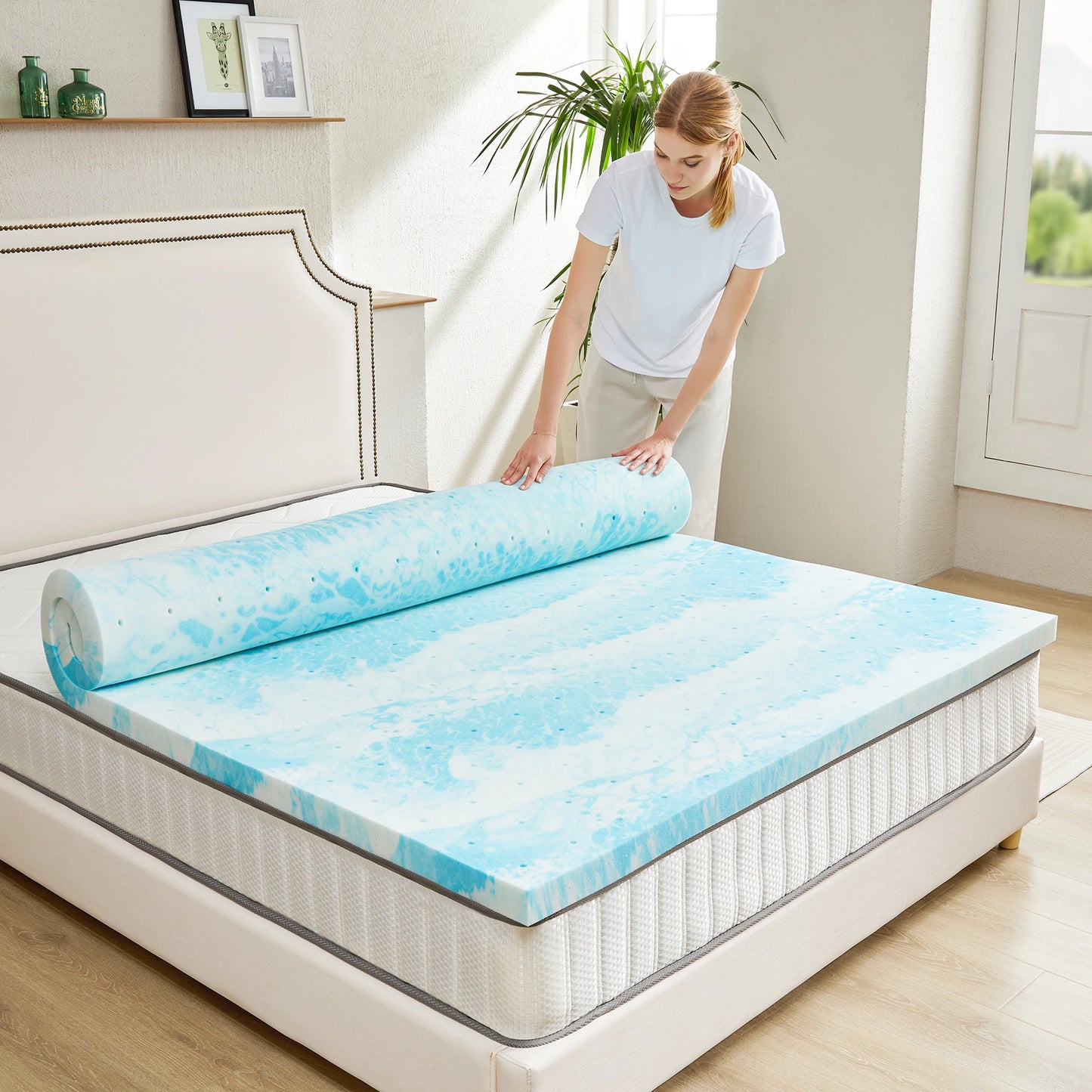 JHK Gel Cooling Memory Foam Mattress Topper Soft Breathable