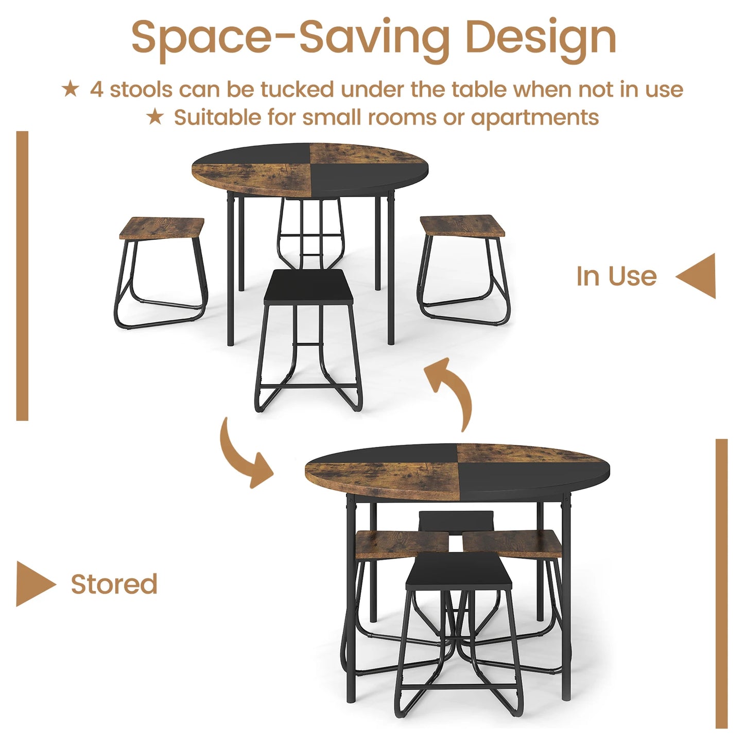 HOMASIS 5Piece Dining Set For Four With Wood Tabletop