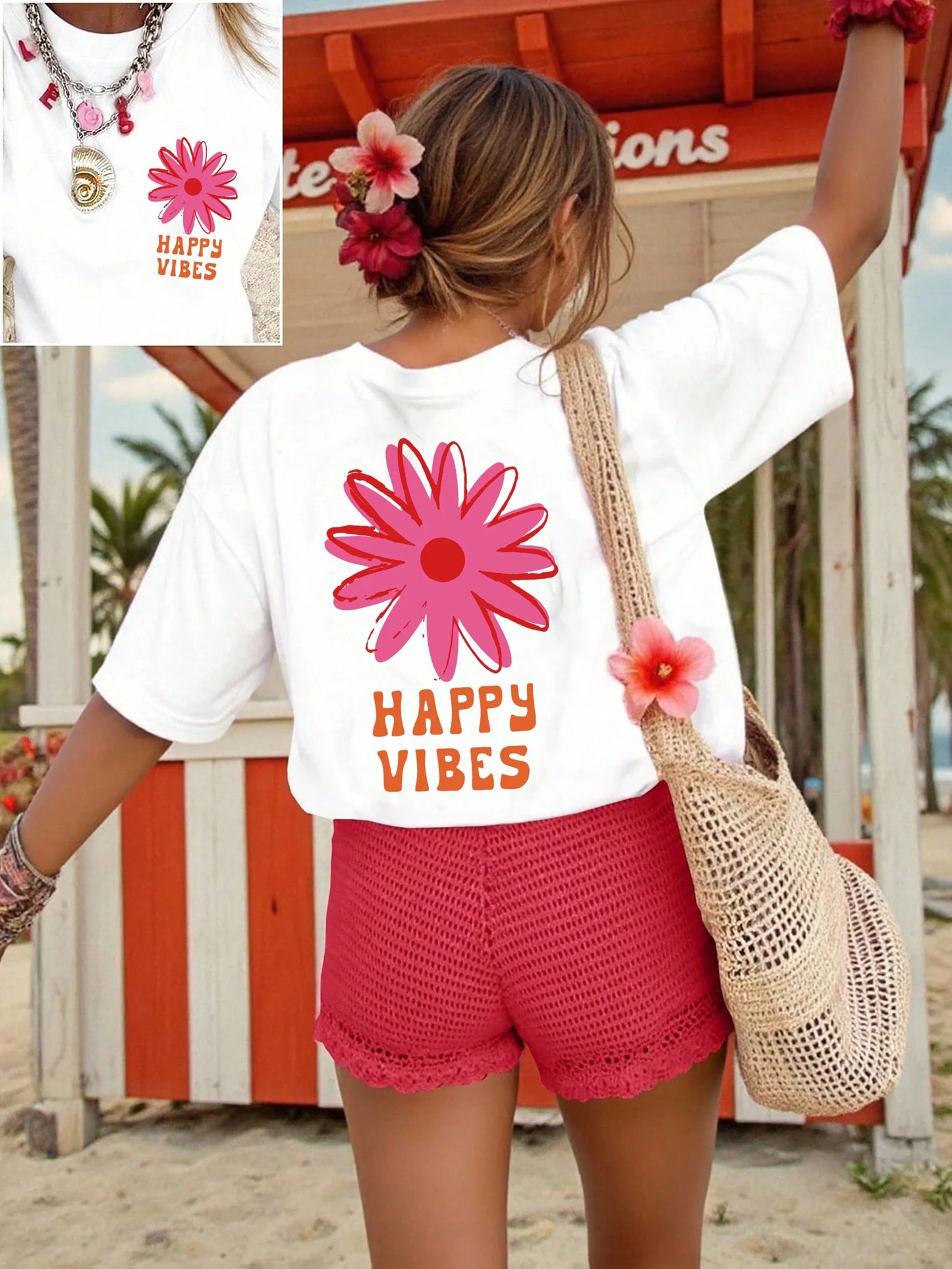 Happy Vibes Print Women's T Shirt Soft And Comfortable